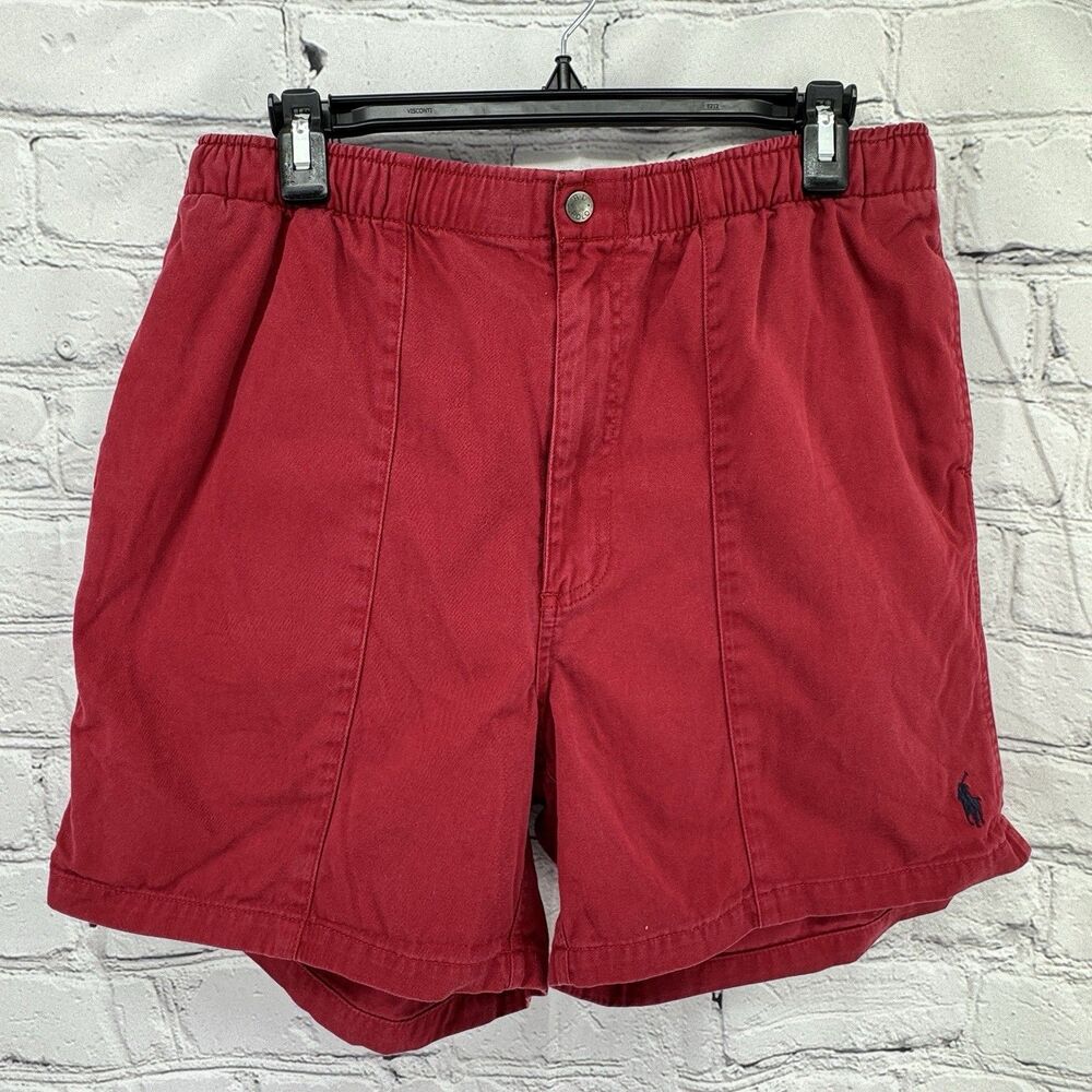 Vintage Polo Ralph Lauren Shorts Men's M Red Elastic Drawstring Waist Pony 90s